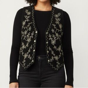 Western Floral Embroidered Vintage L.A. Blues Black Genuine Leather Vest 3X